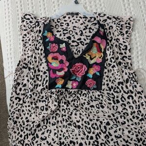 Floral Embroidered Leopard Print Top